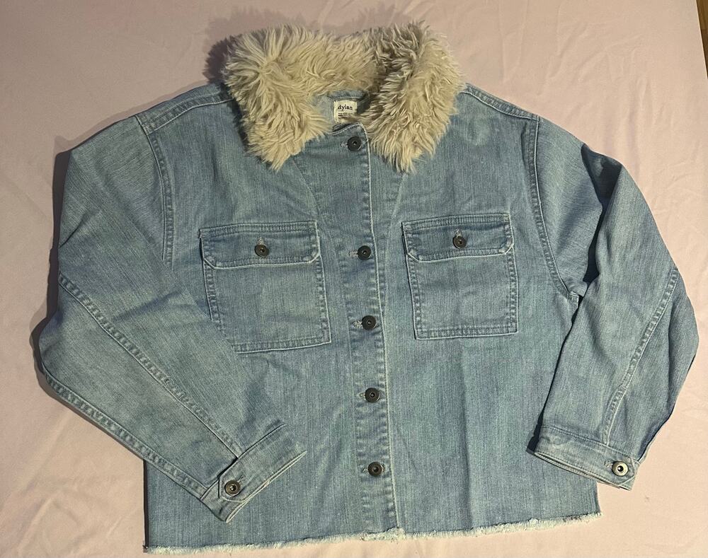 Dylan Denim Trucker Jacket Small Sherpa Collar faux fur jean button up western
